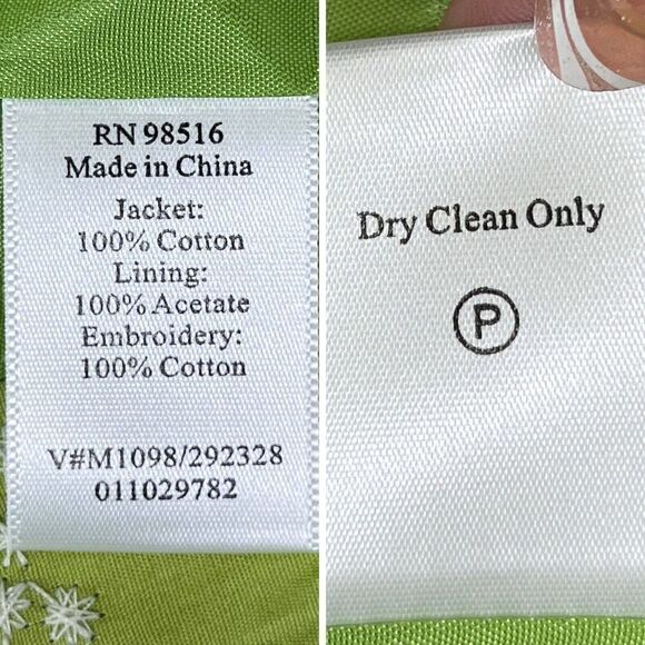 Coldwater Creek Blazer Jacket Green White Floral Embroidery Size 10 - Picture 9 of 17
